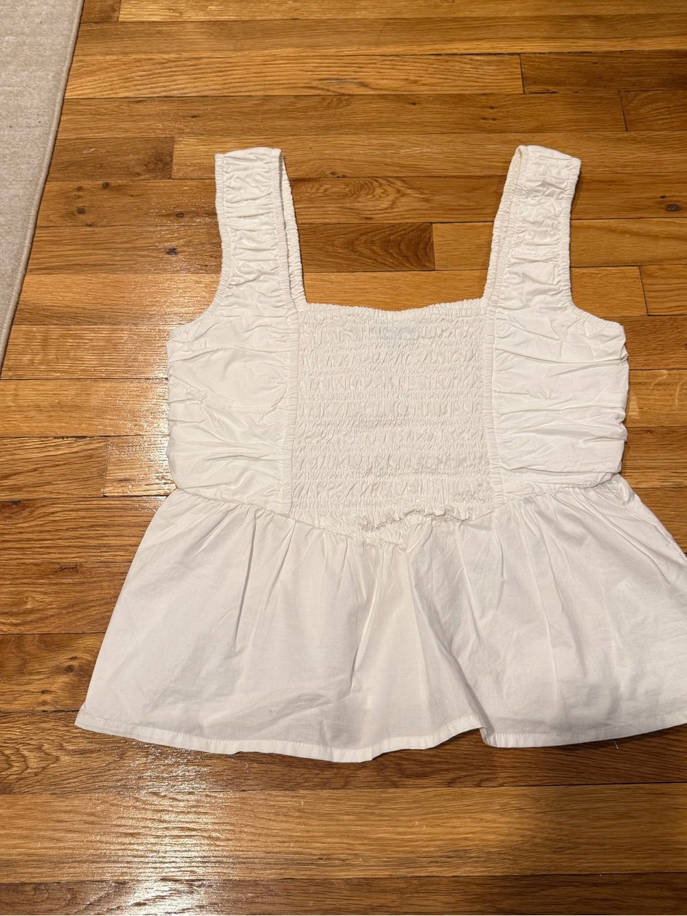 Ganni White Smocked Peplum Camisole